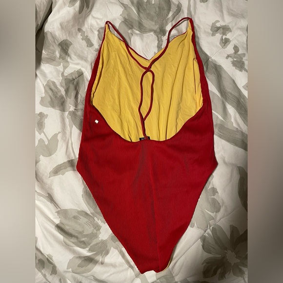 Dolce Vita Red plunge ribbed one piece swimsuit - Picture 2 of 3